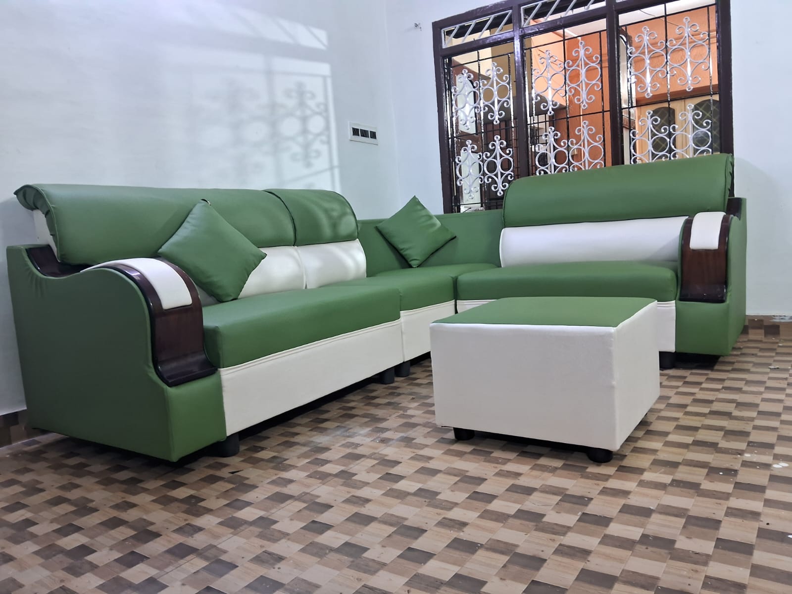 Brown leather sofa restoration Chennai with recliner