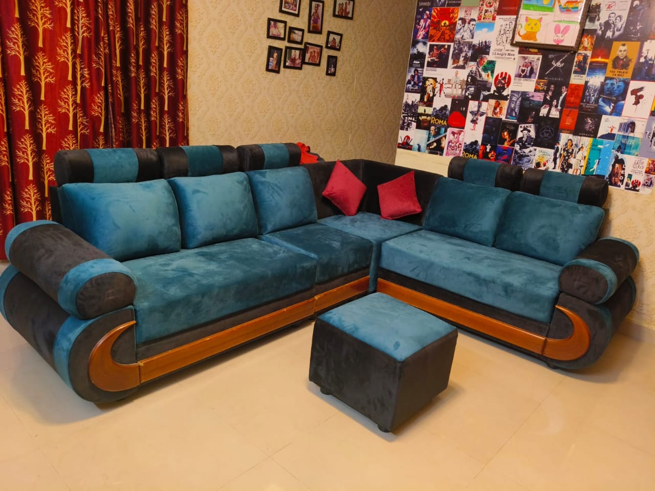 Green fabric sofa set restored by SP Chair and Sofa Repair