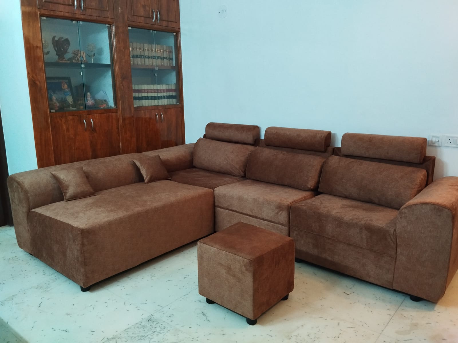 Tan and dark leather recliner sofa repair Chennai