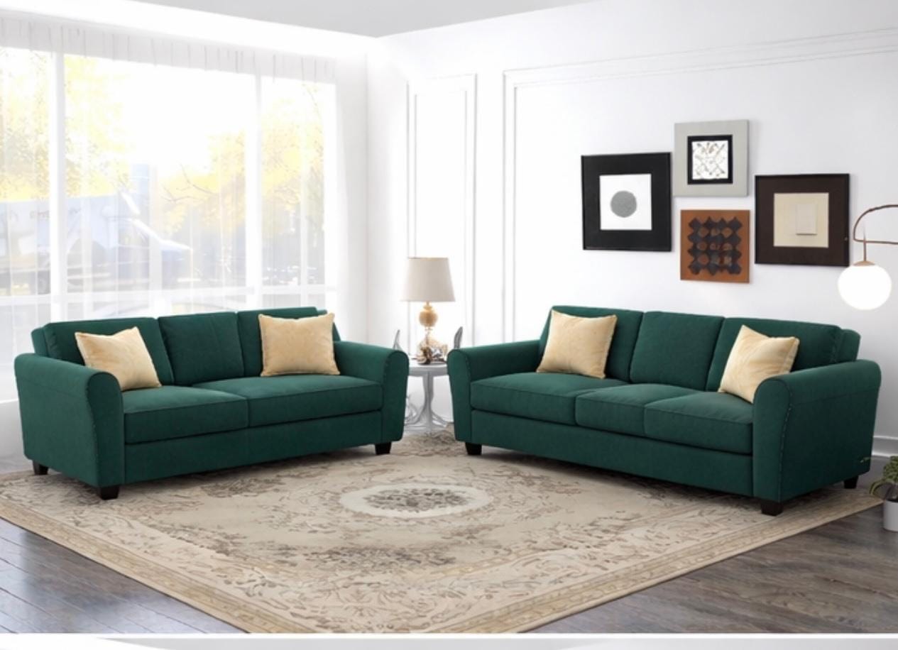 Blue corner sofa with polished wooden armrests Chennai